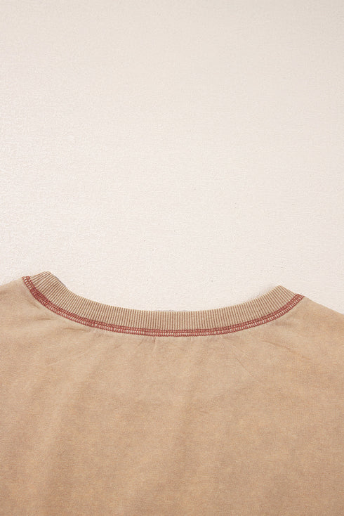 Pale Khaki Mineral Wash Stud Beaded Star Graphic Pocketed T Shirt Dress